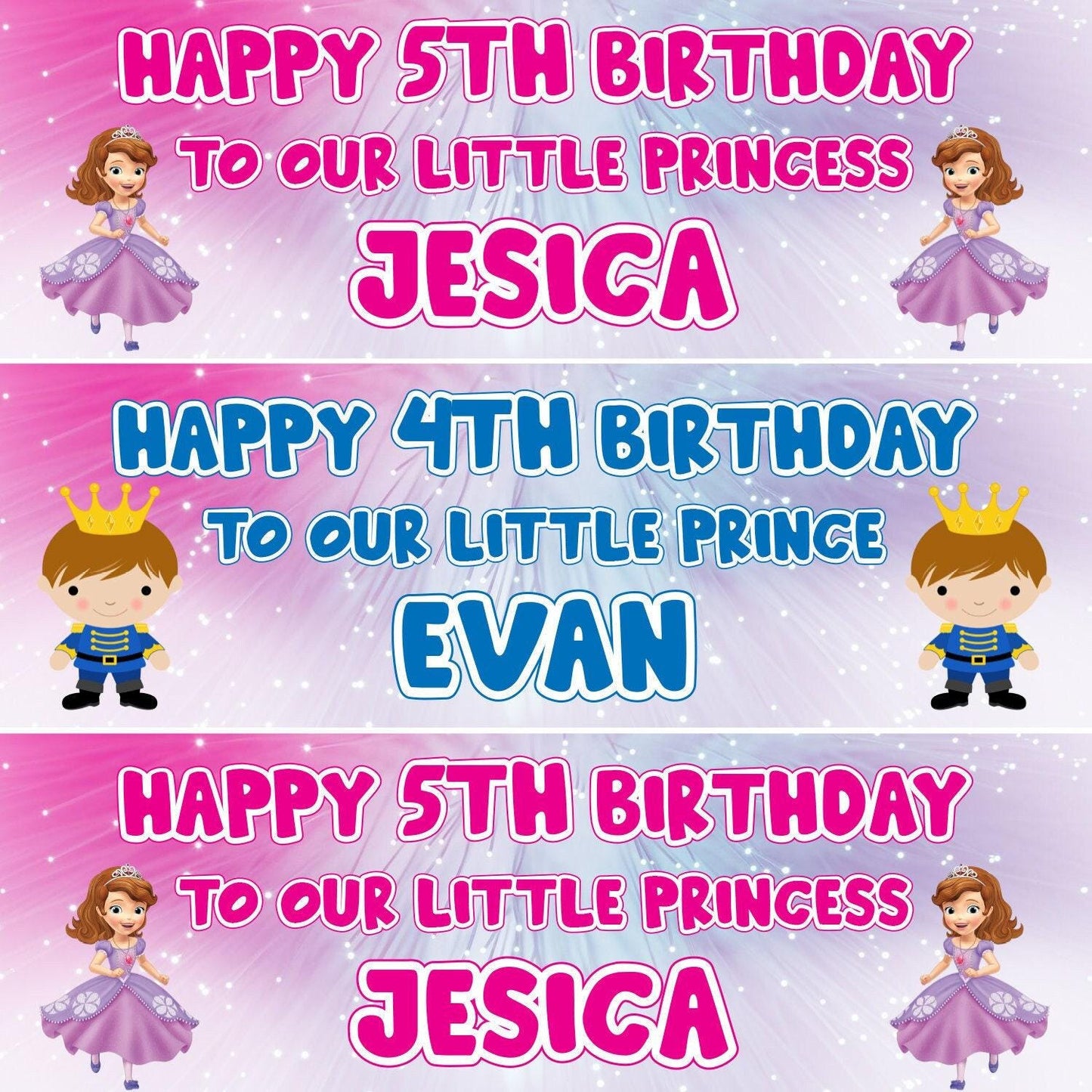 Personalised Little Prince/Princess Birthday Banner: Custom Name & Age (2-Pack)