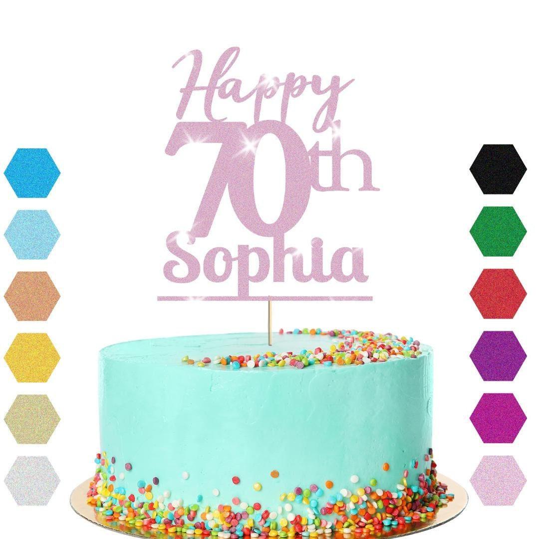 Personalised Name 70th Birthday Glitter Cake Topper Party Cake Decoration Gift