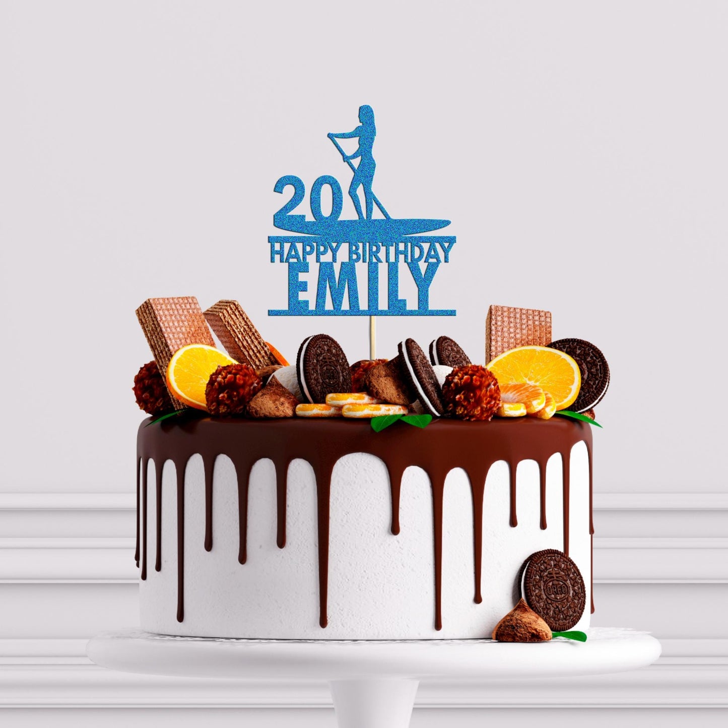 Personalised Paddle Board Glitter Cake Topper: Birthday Party Decor