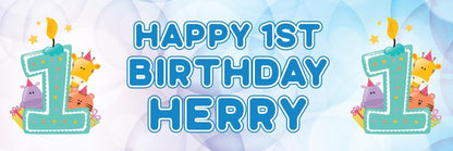 2 Personalised 1st Birthday Candle Party Celebration Banners Decoration Posters