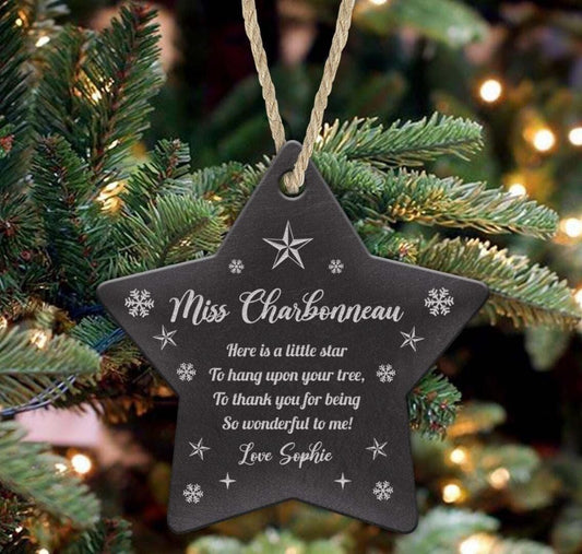 Personalised Christmas Slate Bauble Teaching Assistant Nursery Star Hanging Gift