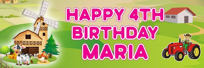 2 Children's Personalised Farm Windmill Farmhouse Birthday Banners Decorations Any Name Any Age