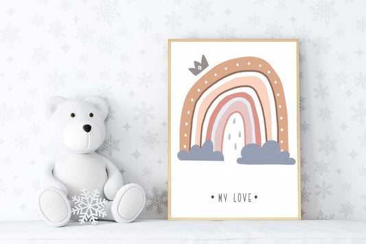 My Love Crown Girls Boho Watercolour Hand Painted Effect Rainbow Nursery Poster