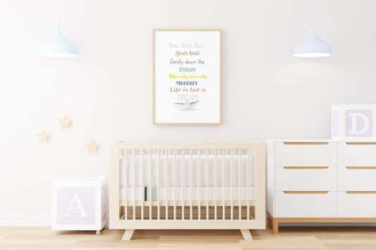 Rhyme Words Kids Boho Watercolour Hand Painted Effect Nursery Wall Art Poster
