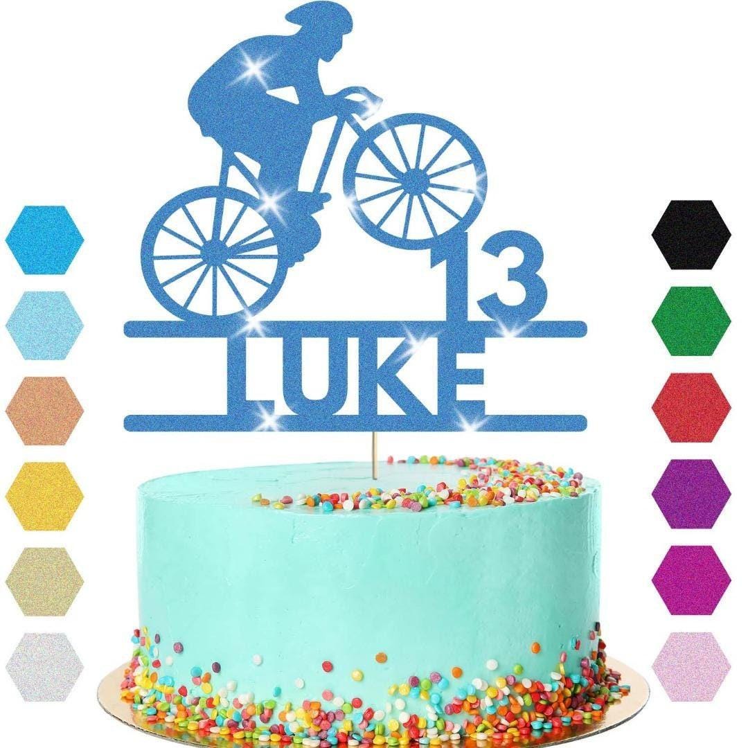 Personalised Glitter Bicycle Cake Topper: Cyclist Birthday Party Decor