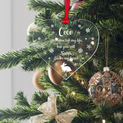 Personalised Rabbit Memory Christmas Bauble Pet Memorial Xmas Gift Hanging Heart