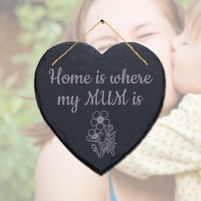 Home Is Where My Mum Is Ceramic Slate Hanging Plaque Sign Ideal Mothers Day Gift