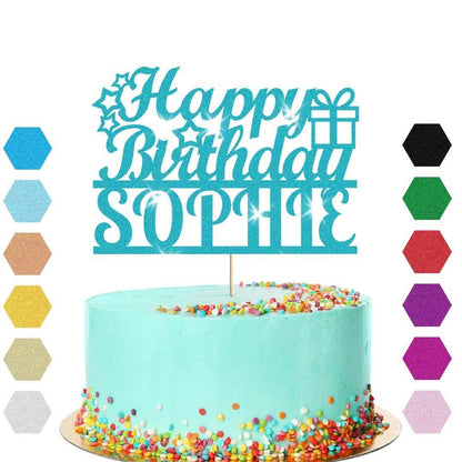 Personalised Glitter Happy Birthday Cake Topper Custom Party Decoration Any Name