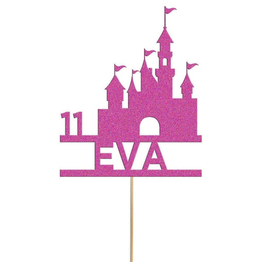 Personalised Glitter Princess Castle Cake Topper: Birthday Party Decoration