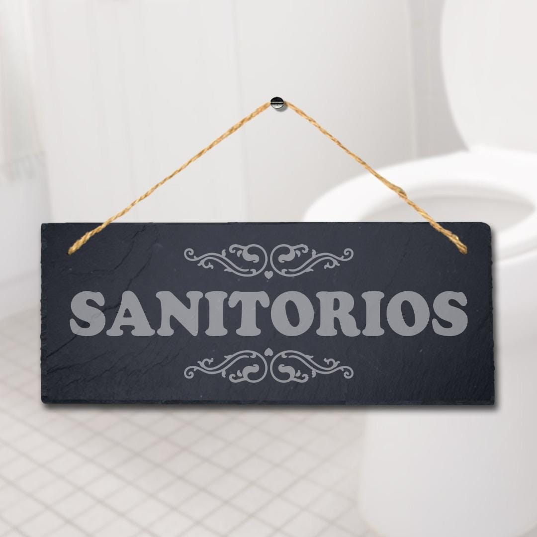 Sanitorios Laser Engraved Hanging Slate Washroom Bath Toilet Home Plaque Sign