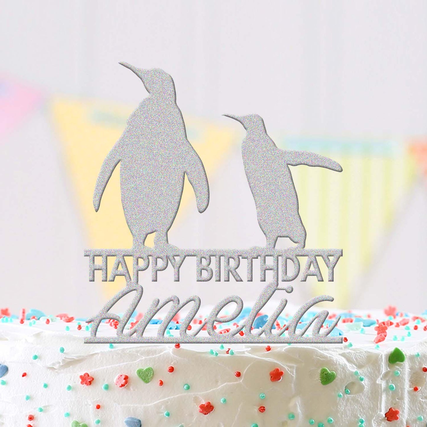 Personalised Acrylic Name Penguin Lovers Animal Birthday Cake Topper Decoration