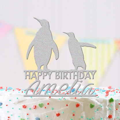 Personalised Acrylic Name Penguin Lovers Animal Birthday Cake Topper Decoration