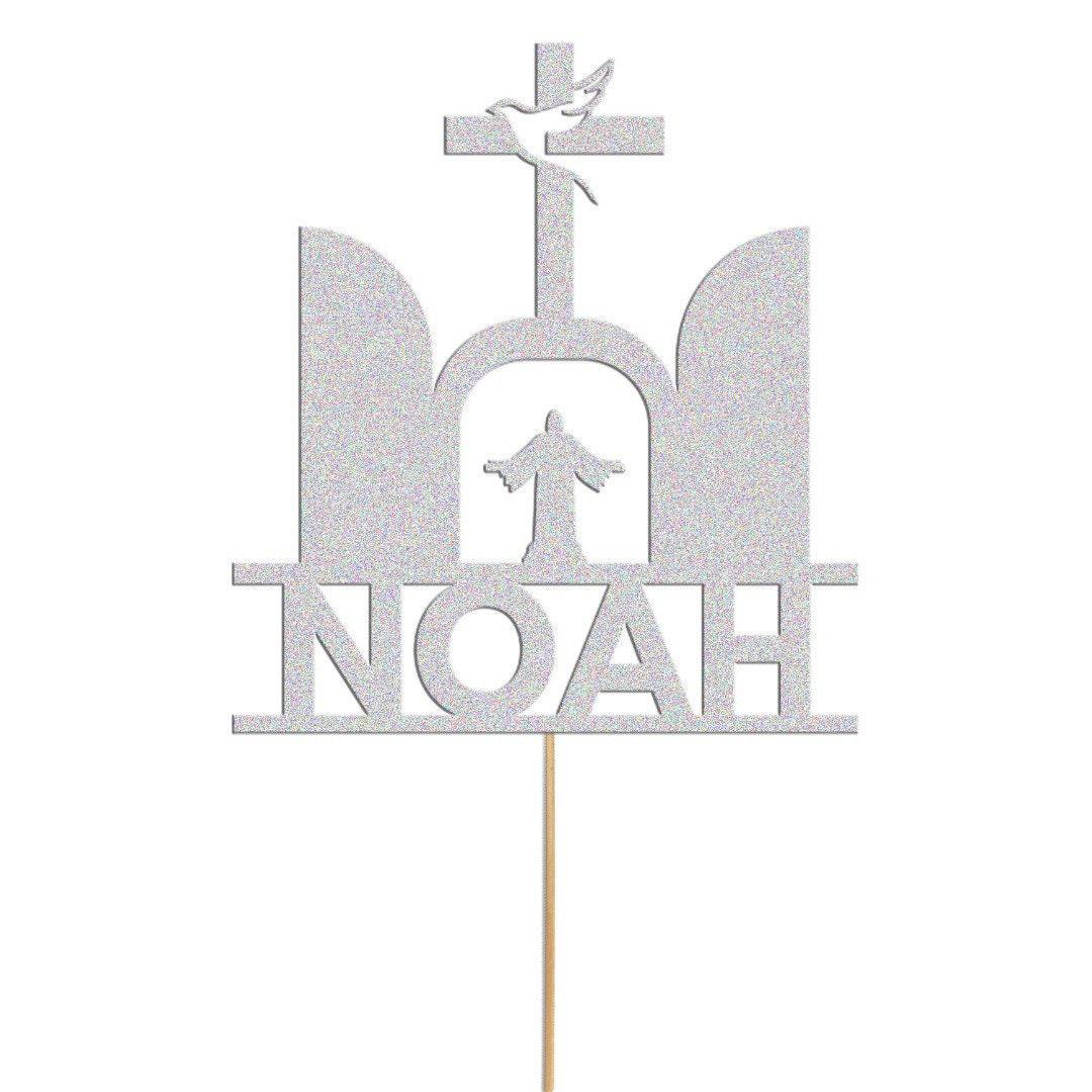 Personalised Glitter Confirmation Cake Topper: Dove & Cross Decoration