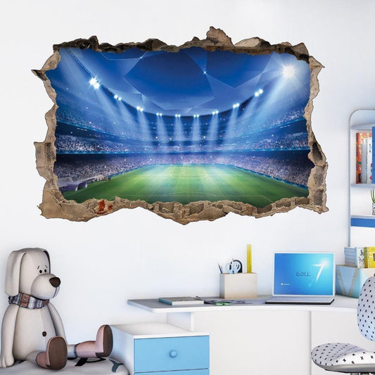 Football Stadium Wall Sticker Soccer Arena 3d Crack Effect Boys Bedroom Playroom Wall Decal