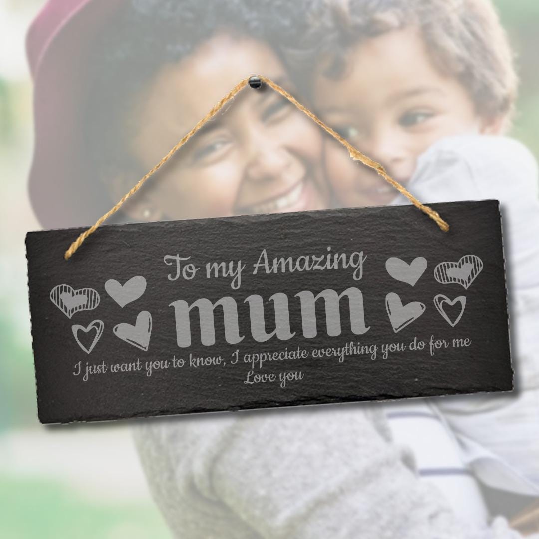 Engraved Slate Mum Plaque: Rustic Family Gift Sign