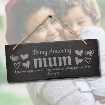 Engraved Slate Mum Plaque: Rustic Family Gift Sign
