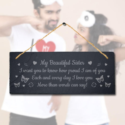 My Beautiful Sister Engraved Hanging Slate Best Sista Gift Family Plaque Sign