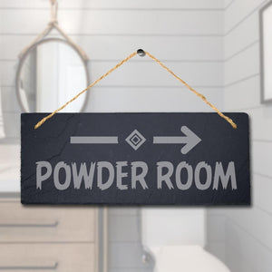 Powder Room Laser Engraved Hanging Slate Home Decor Plaque Sign