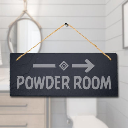 Powder Room Laser Engraved Hanging Slate Home Decor Plaque Sign