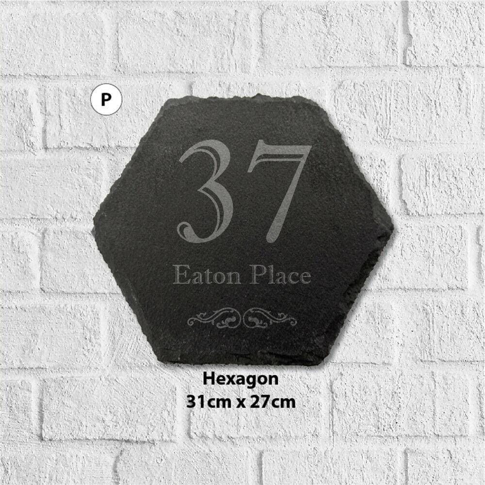 Large 31x27cm Hexagon Slate Personalised Door Number House Name Plaque Gate Sign
