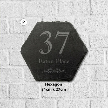 Large 31x27cm Hexagon Slate Personalised Door Number House Name Plaque Gate Sign
