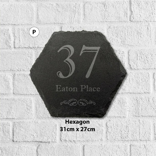 Large 31x27cm Hexagon Slate Personalised Door Number House Name Plaque Gate Sign