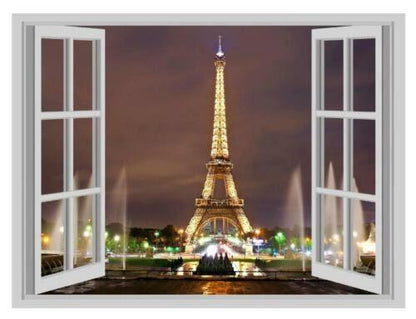 Eiffel Tower Paris Night View Wall Sticker: Cracked Window Effect