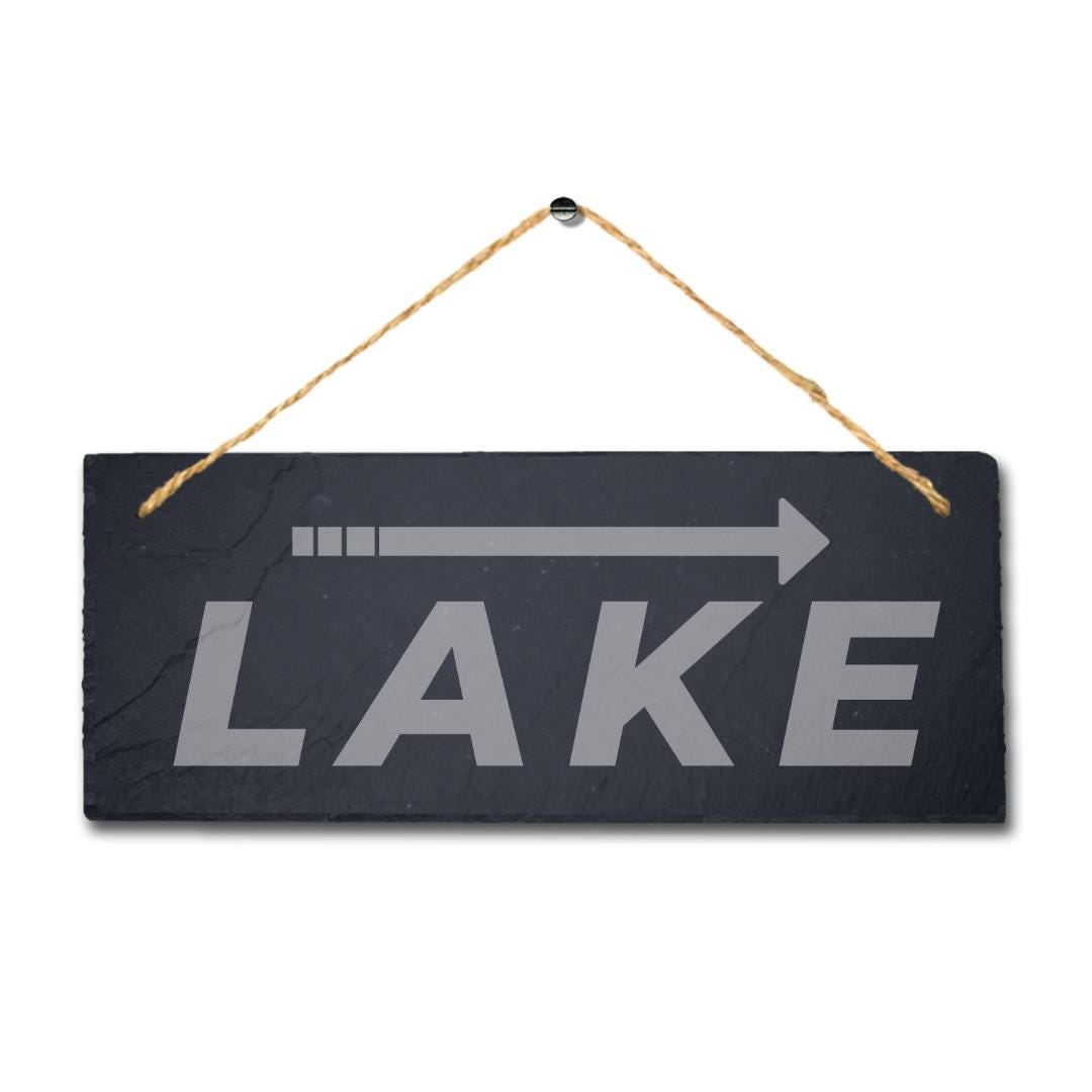 Lake Left Way Arrow Direction Engraved Hanging Slate Pond Puddle Plaque Sign
