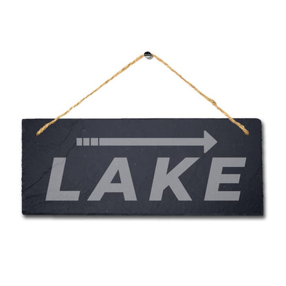 Lake Left Way Arrow Direction Engraved Hanging Slate Pond Puddle Plaque Sign