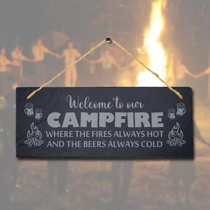 Welcome To Campfire Fires Hot Laser Engraved Hanging Friends Camping Slate Sign