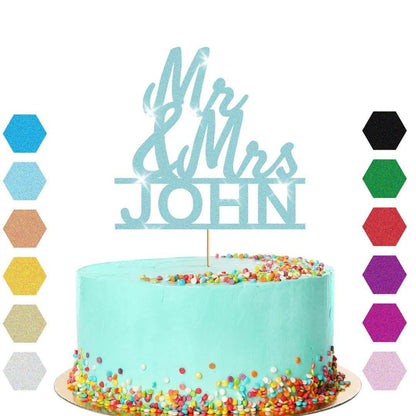 Personalised Mr & Mrs Glitter Cake Topper: Wedding Anniversary Decoration