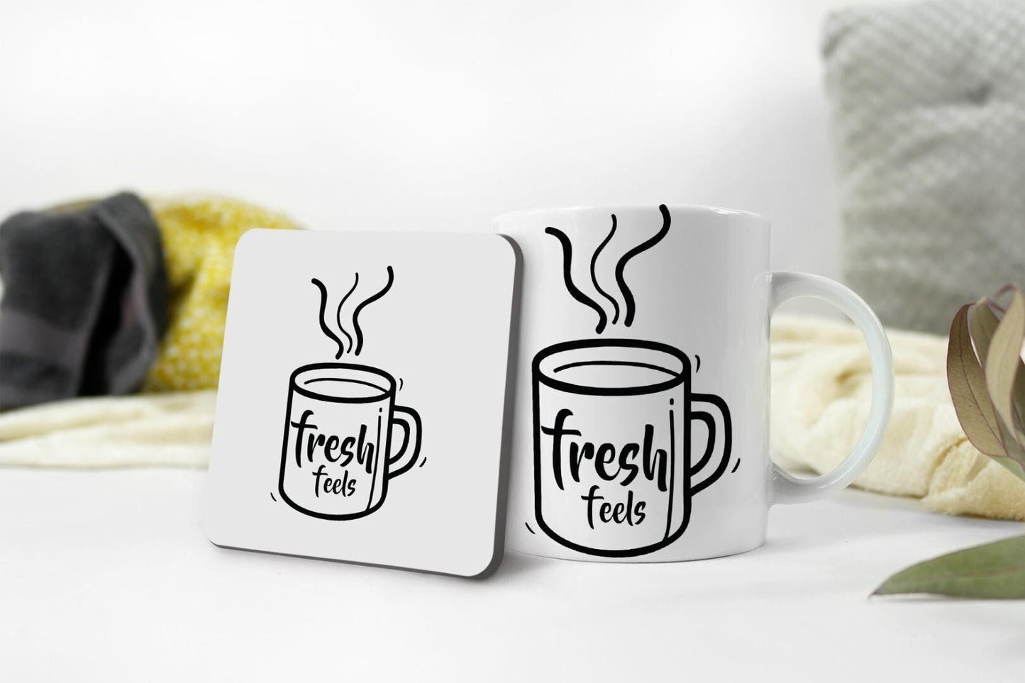 Fresh Feels Mug & Coaster Set Friend Birthday Christmas Coffee Coworker Tea Gift