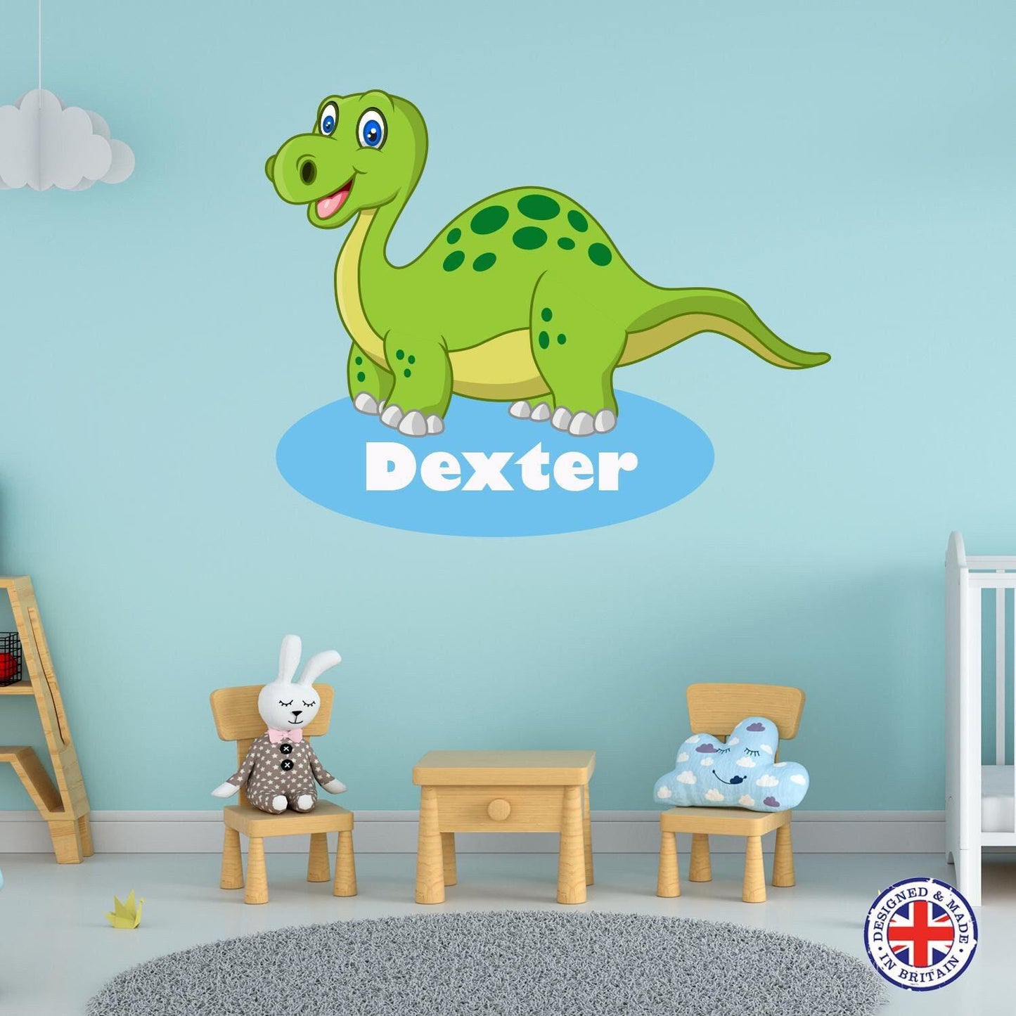 Personalised Name Dinosaur Wall Sticker Boys Bedroom Nursery Kids Vinyl Wall Art
