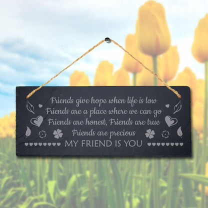 Best Friends Laser Engraved Hanging Slate Friendship Birthday Gift Plaque Sign