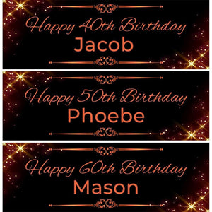 2 Personalised Black And Gold Birthday Celebration Banners Decoration Posters