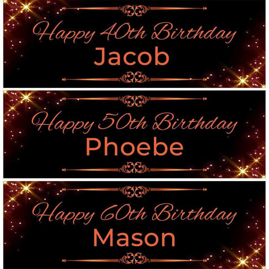 2 Personalised Black And Gold Birthday Celebration Banners Decoration Posters
