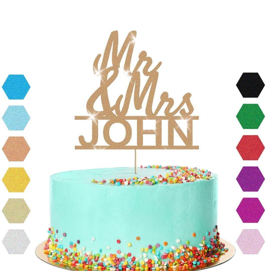 Personalised Mr & Mrs Glitter Cake Topper: Wedding Anniversary Decoration