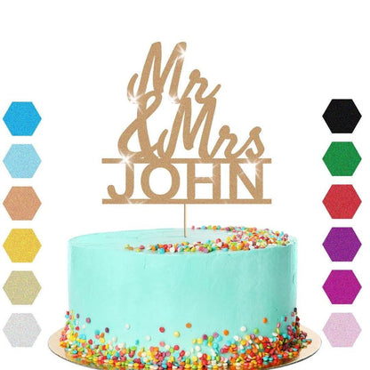 Personalised Mr & Mrs Glitter Cake Topper: Wedding Anniversary Decoration