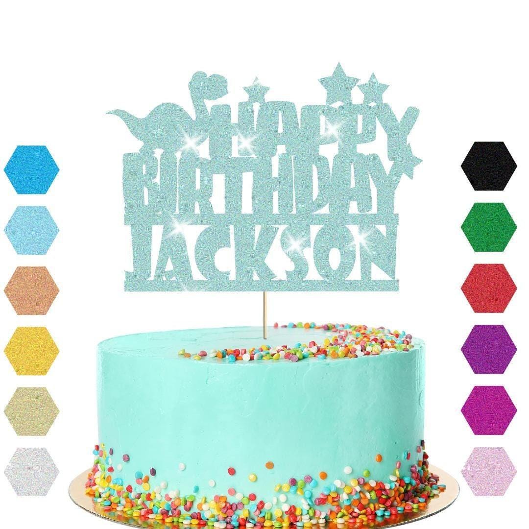 Personalised Dinosaur Glitter Happy Birthday Cake Topper Dino Party Decoration