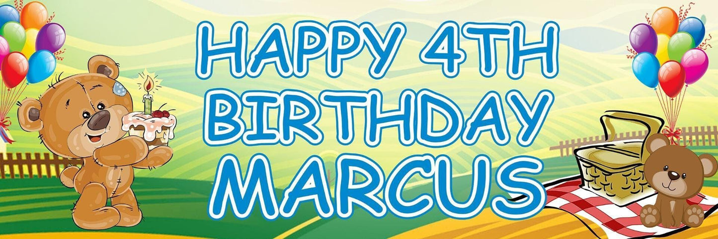 2 Personalised Teddy Bears Picnic Birthday Celebration Banners Decoration Poster