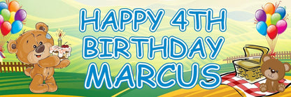 2 Personalised Teddy Bears Picnic Birthday Celebration Banners Decoration Poster