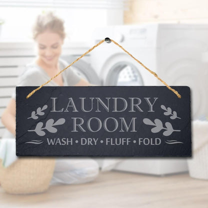 Laundry Room Wash Dry Fold Laser Engraved Hanging Slate Laundry Hub Plaque Sign
