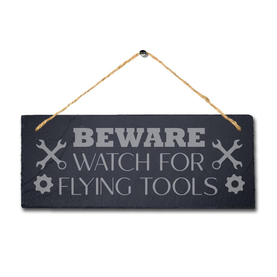Beware Watch For Flying Laser Engraved Hanging Slate Caution Home Plaque Sign