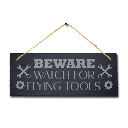 Beware Watch For Flying Laser Engraved Hanging Slate Caution Home Plaque Sign