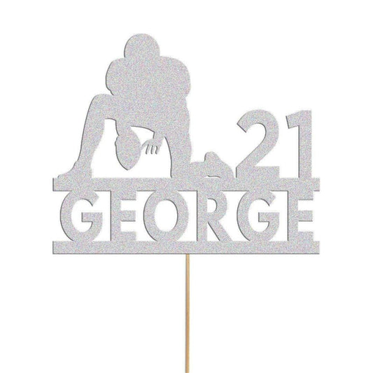 Personalised Glitter Rugby Cake Topper: Any Name & Age