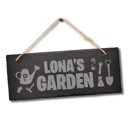 Personalised Garden Engraved Hanging Slate Gardening Gift Outdoor Plaque Sign