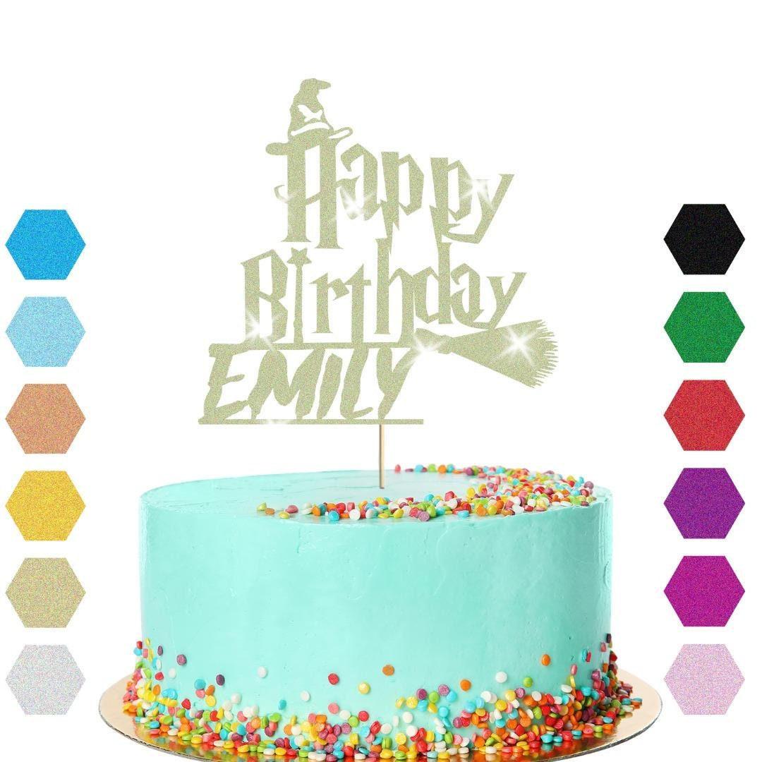 Witch Broomstick Glitter Cake Topper Personalised Halloween Birthday Decoration