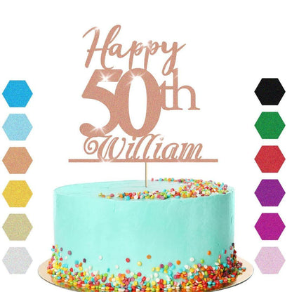 Personalised Name 50th Birthday Glitter Cake Topper Party Cake Decoration Gift