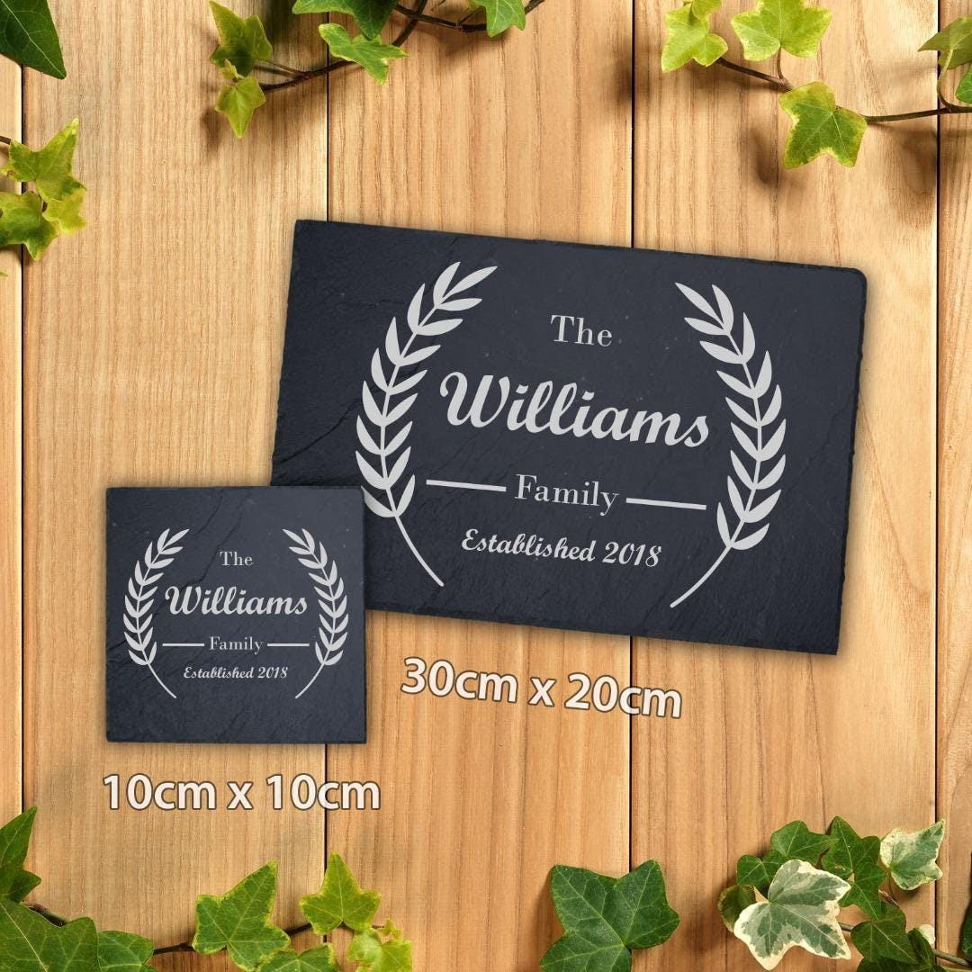 Personalised Slate Plaque Family Name Placemat Sign Engraved Stone Tray Art Gift