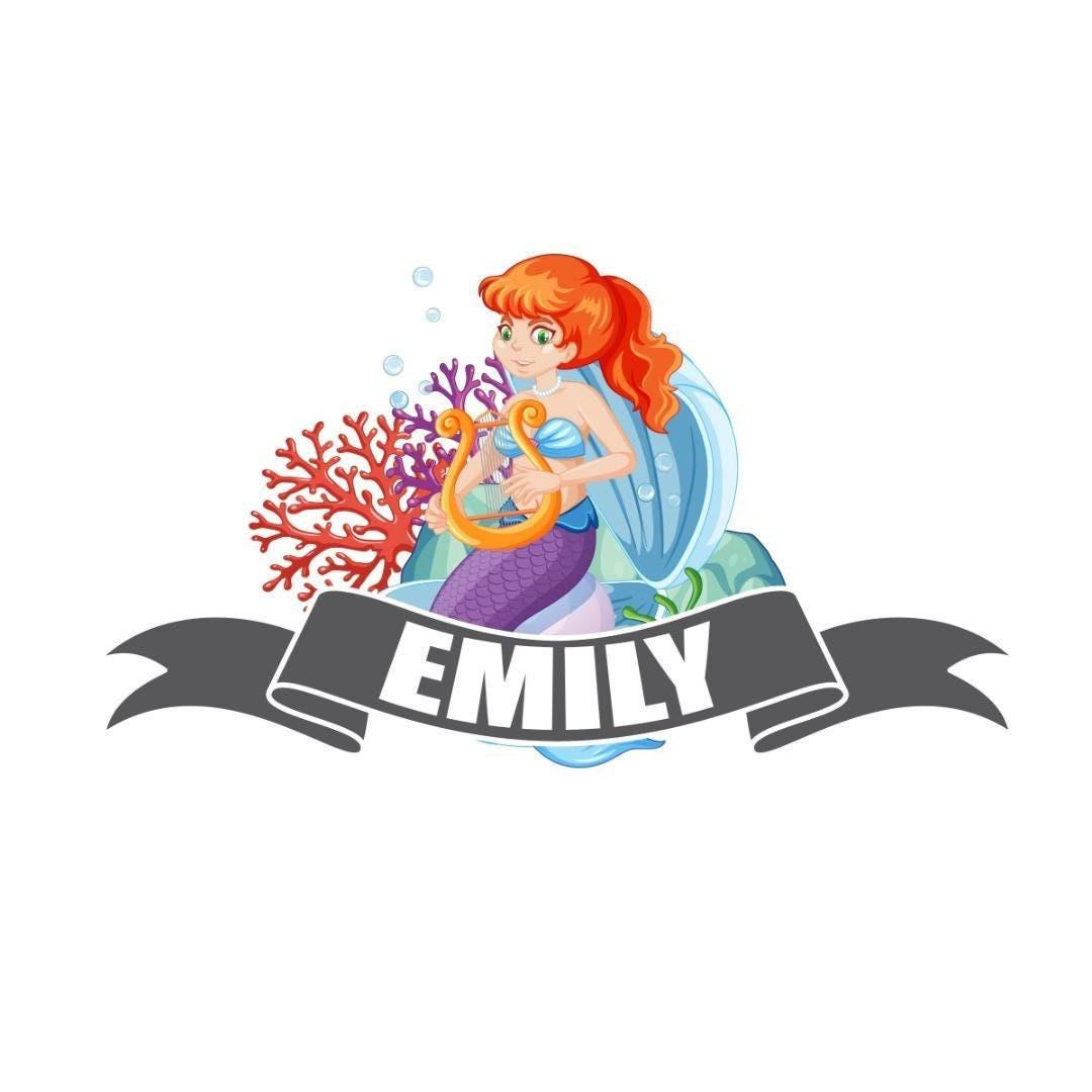 Personalised Fish Girl Wall Sticker Name Vinyl Decal Kids Nursery Bedroom